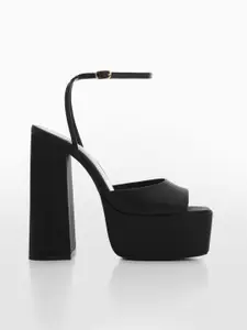 MANGO Square-Toe Solid Platform Heels