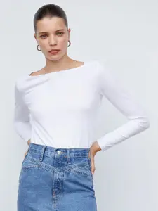 MANGO Pure Cotton Full-Sleeves Boat Neck T-shirt
