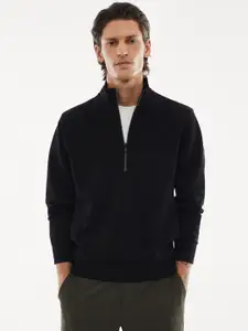 MANGO MAN Half Zipper Full Sleeves Sweatshirt