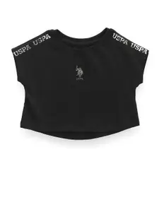 U.S. Polo Assn. Kids Girls Brand Logo Printed Extended Sleeves Pure Cotton T-shirt