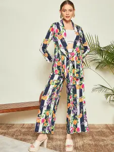 KASSUALLY Floral Printed Crop Top Palazzo With Jacket