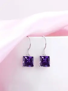 Zavya 925 Pure Sterling Silver Rhodium-Plated CZ-Studded Square Drop Earrings