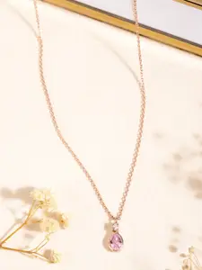Zavya 925 Sterling Silver Rose Gold-Plated CZ-Studded Necklace