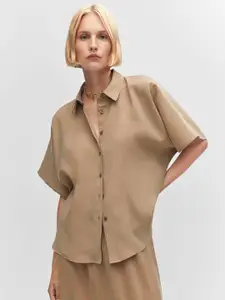 MANGO Solid Extended Sleeves Oversized Opaque Casual Shirt
