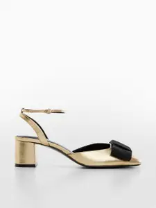 MANGO Leather Block Party Pumps with Bows