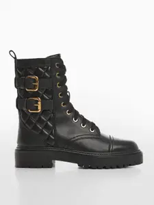 MANGO Women Mid Top Block Heel Biker Boots