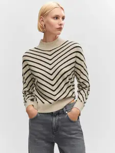 MANGO High Neck Striped Pullover