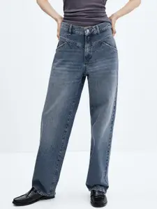 MANGO Women Wide Leg High-Rise Light Fade Pure Cotton Jeans