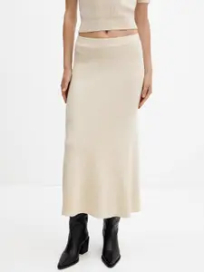 MANGO Ribbed Knit Midi Skirt