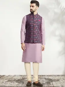 KISAH Mandarin Collar Kurta With Churidar & Nehru jacket