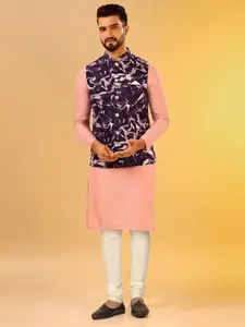 KISAH Mandarin Collar Regular Kurta With Churidar & Nehru Jacket
