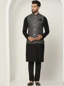 KISAH Mandarin Collar Regular Kurta With Churidar & Nehru Jacket