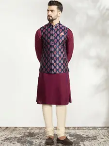 KISAH Mandarin Collar Kurta And Churidar With Woven Design Nehru jacket