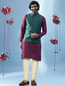 KISAH Mandarin Collar Kurta with Churidar & Nehru Jacket