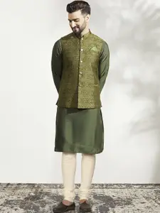 KISAH Mandarin Collar Kurta with Churidar & Nehru Jacket Set