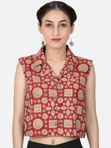 Llajja Printed Pure Cotton Ready To Wear Non Padded Saree Blouse