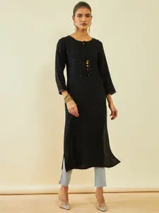 Soch Geometric Round Neck Thread Work Kurta