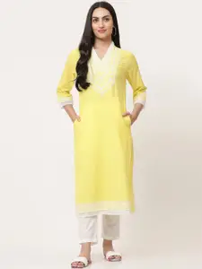 SAVI Ethnic Motifs Yoke Design Flared Sleeves Cotton  Straight Kurta