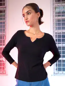 SASSAFRAS Black Ribbed Slim Fit T-shirt