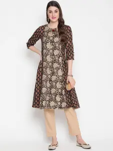 SAVI Floral Printed Pure Cotton Straight Kurta