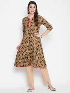 SAVI Floral Printed A-Line Cotton Kurta