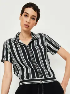 max Striped Spread Collar Crop Casual Shirt