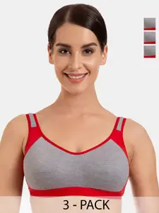 Tweens Pack Of 3 Colourblocked Full Coverage All Day Comfort Cotton Sports Bra