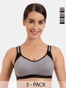 Tweens Pack Of 3 Colourblocked Full Coverage Cotton Workout Bra With All Day Comfort
