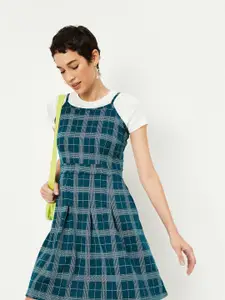 max Checked Shoulder Straps Fit & Flare Dress