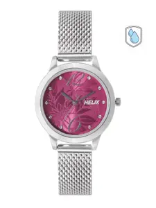 Helix Women Pink Printed Dial & Silver-Toned Bracelet Style Analogue Watch TW022HL16