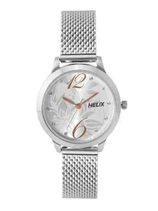 Helix Women Silver-Toned Printed Dial & Bracelet Style Analogue Watch TW022HL15