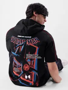 The Souled Store Black Spider Man Printed Hooded Oversized Pure Cotton T-shirt