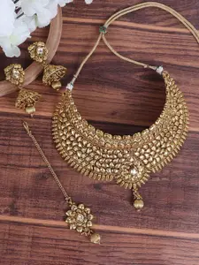 FIROZA Gold-Plated Kundan-Studded Necklace & Earrings With Maang Tika