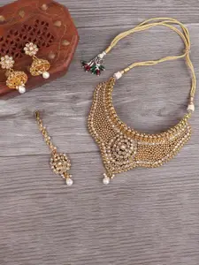 FIROZA Gold-Plated Kundan-Studded Necklace & Earrings With Maang Tika