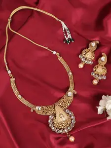 FIROZA Gold-Plated Artificial Stones and Beads Necklace & Earrings