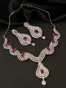 FIROZA Gold-Plated AD Studded Necklace & Earrings