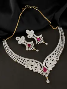 FIROZA Gold-Plated AD-Studded Necklace & Earrings