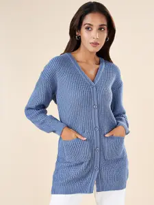 AKKRITI BY PANTALOONS Cable Knit V-Neck Long Sleeve Acrylic Cardigan Sweater