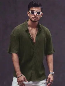 Powerlook India Slim Textured Self Design Drop-Shoulder Sleeves Oversized Casual Shirt