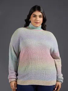 20Dresses Plus Size Blue Abstract Printed Turtle Neck Long Sleeve Acrylic Pullover Sweater