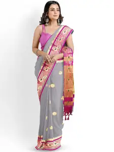 Mitera Woven Design Zari Silk Cotton Paithani Saree