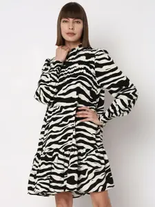 Vero Moda Animal Skin Printed High Neck Smocked A-Line Dress