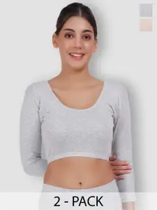 SELFCARE Pack Of 2 Round Neck Thermal Crop Tops