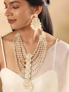Rubans Gold-Plated Kundan-Studded & Pearl Beaded Necklace & Earrings
