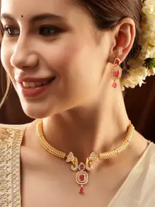 Rubans Gold-Plated AD-Studded Necklace & Earrings