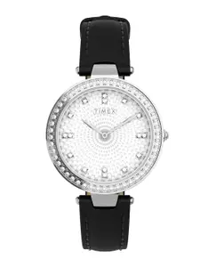 Timex Women Embellished Dial & Leather Textured Straps Analogue Watch TW2V45200UJ