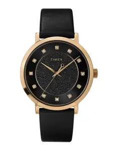 Timex Women Brass Embellished Dial & Leather Straps Analogue Watch TW2U41200UJ