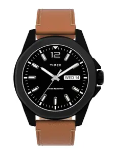 Timex Men Brass Dial & Leather Straps Analogue Watch TW2U15100UJ