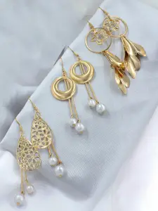 PRIVIU Set Of 3 Gold-Plated Beaded Contemporary Drop Earrings