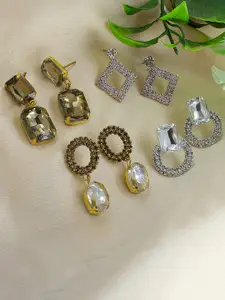 PRIVIU Pack Of 4 Rose Gold-Plated Geometric Drop Earrings